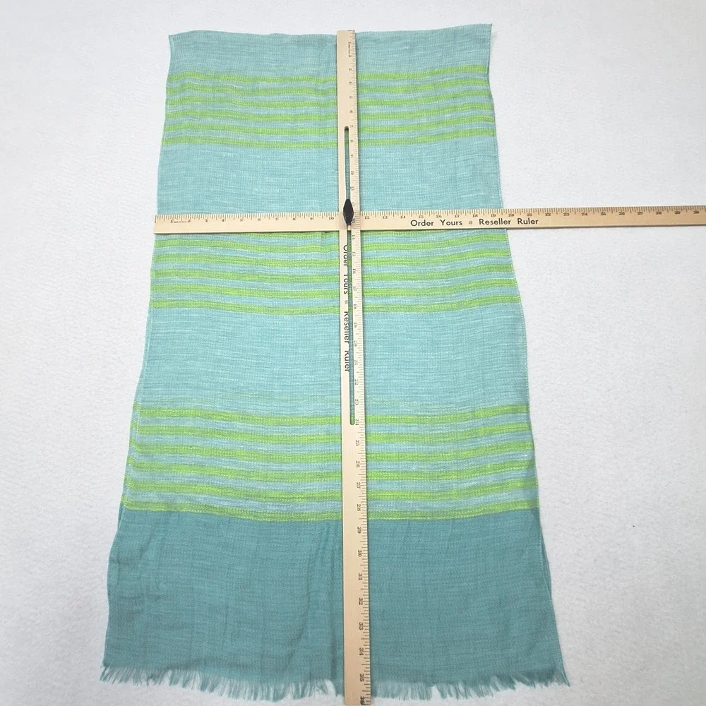 J Jill Scarf Womens One Size Teal Green Striped Linen Cotton Lightweight Wrap